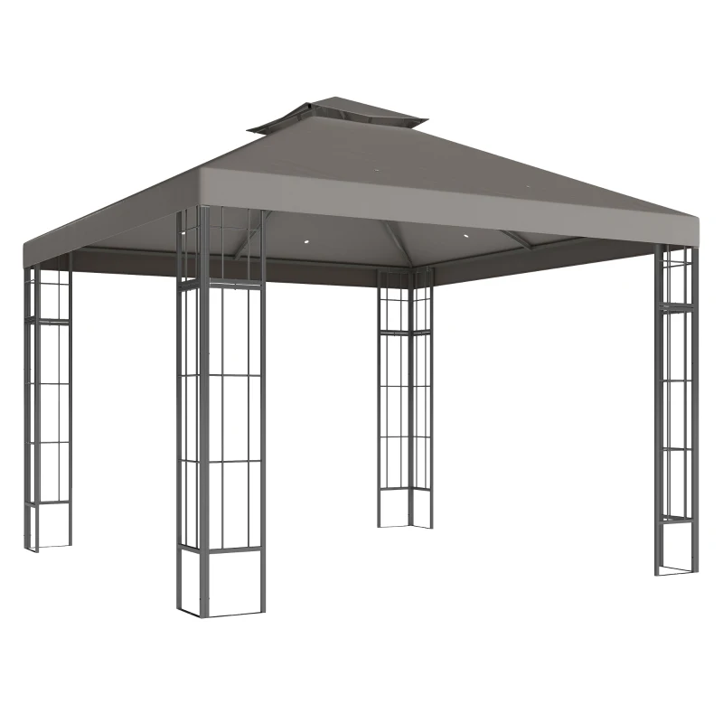 Outsunny Pavilion de grădină 3x3 m, Design cu acoperiș în două trepte, Protecție UV30+, Rezistent la UV, Protecție solară, Cadru metalic, Gri închis