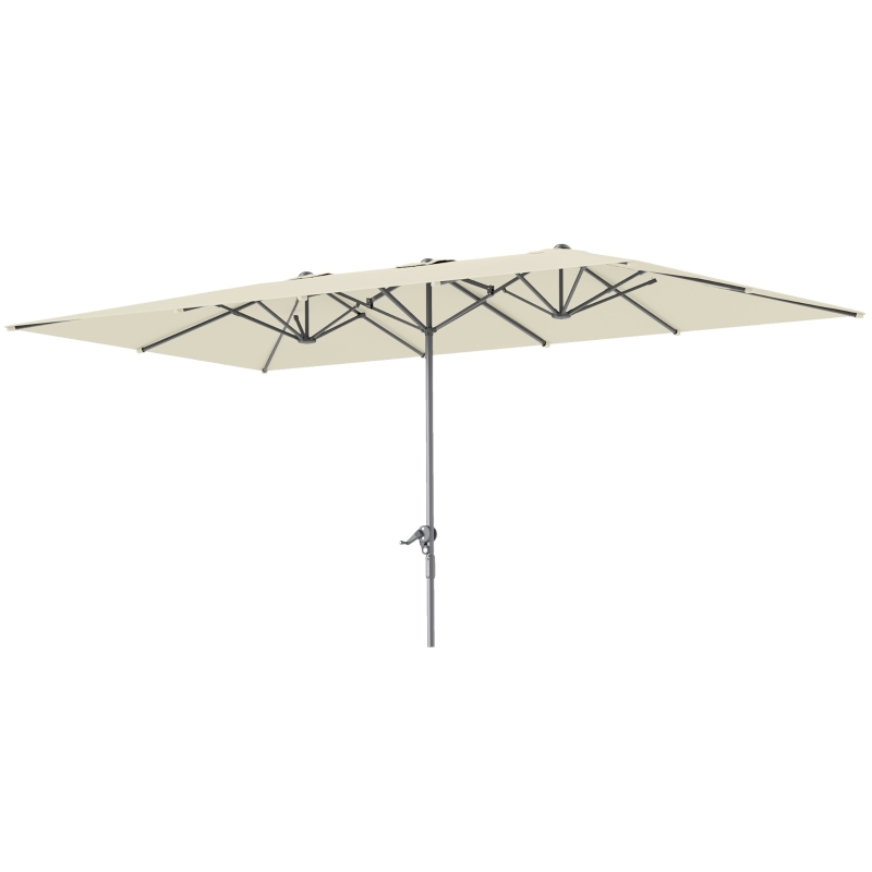 Outsunny Umbrelă dublă, 451 x 264 cm Umbrelă cu sistem de manivelă, 12 bale metalice, Stâlp din aluminiu, Crem
