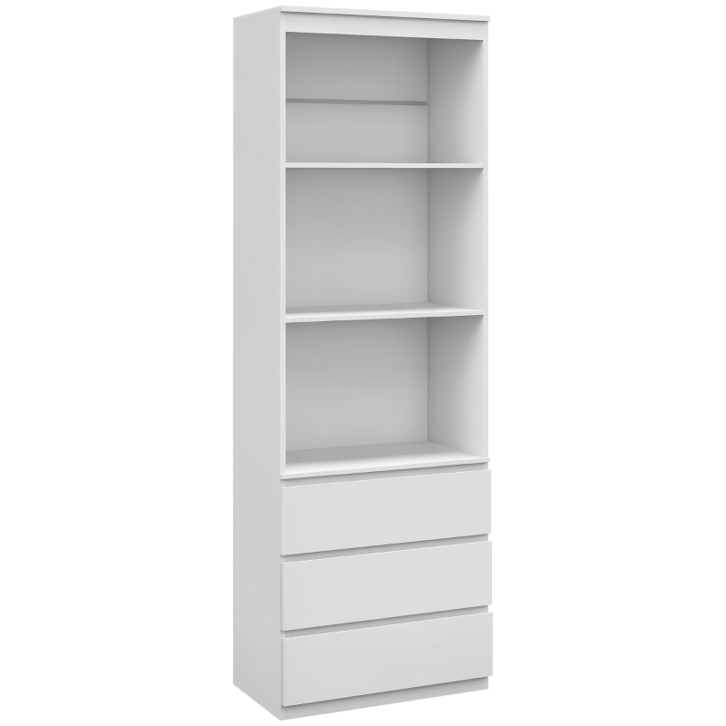 HOMCOM Bibliotecă înaltă de 180 cm cu 3 rafturi și 3 sertare 60 x 35 x 180 cm din lemn alb