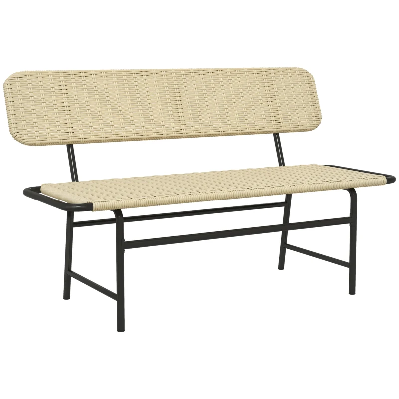 Outsunny Bancă de exterior pentru 2 persoane din ratan artificial, cadru metalic inoxidabil, 132 x 66 x 80 cm, Khaki