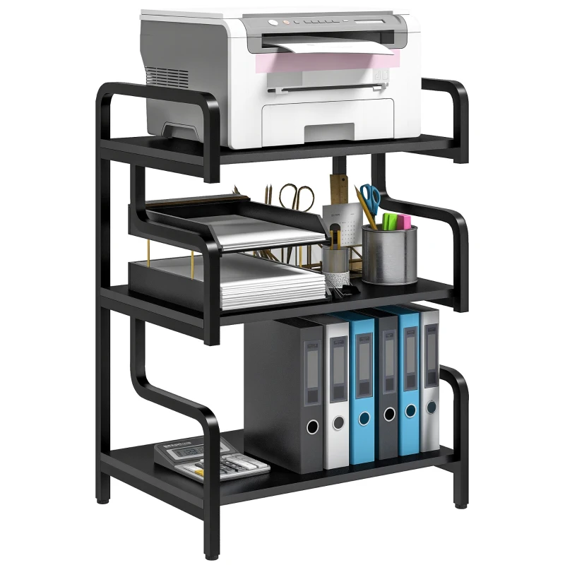 HOMCOM Etagere de depozitare cu 3 niveluri etajeră metalică design industrial structură din oțel 55 x 40 x 77 cm Negru