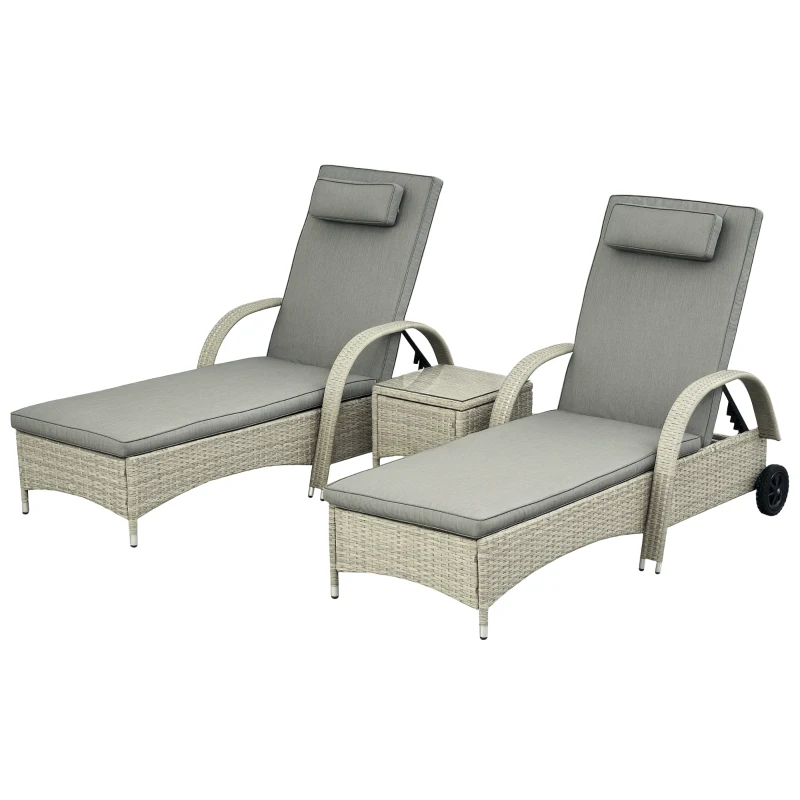 Outsunny Șezlong de grădină masă 3 piese Set de mobilier din Poliratan+Metal Gri