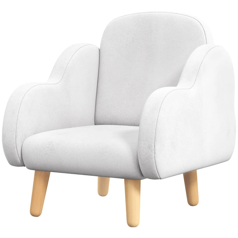 ZONEKIZ Scaun pentru copii design scandinav nori mare confort cu picioare inclinate si tesatura 46 x 51 x 55 cm alb