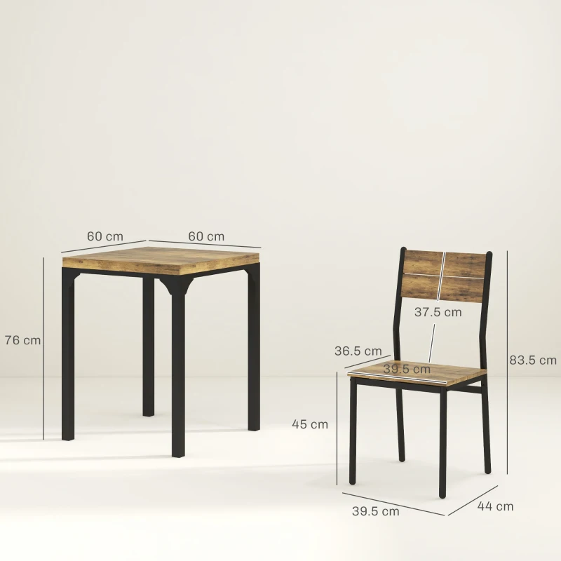 HOMCOM Set masa de dining cu 2 scaune encastrabile, pentru bucatarie living casa, rustic