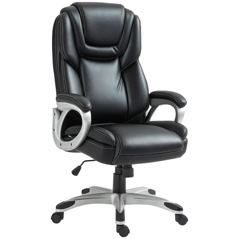 HOMCOM Fotoliu de birou fauteuil de bureau cu funcție de balans role pivotante 360° 66 x 75,5 x 115,5-124,5 cm negru