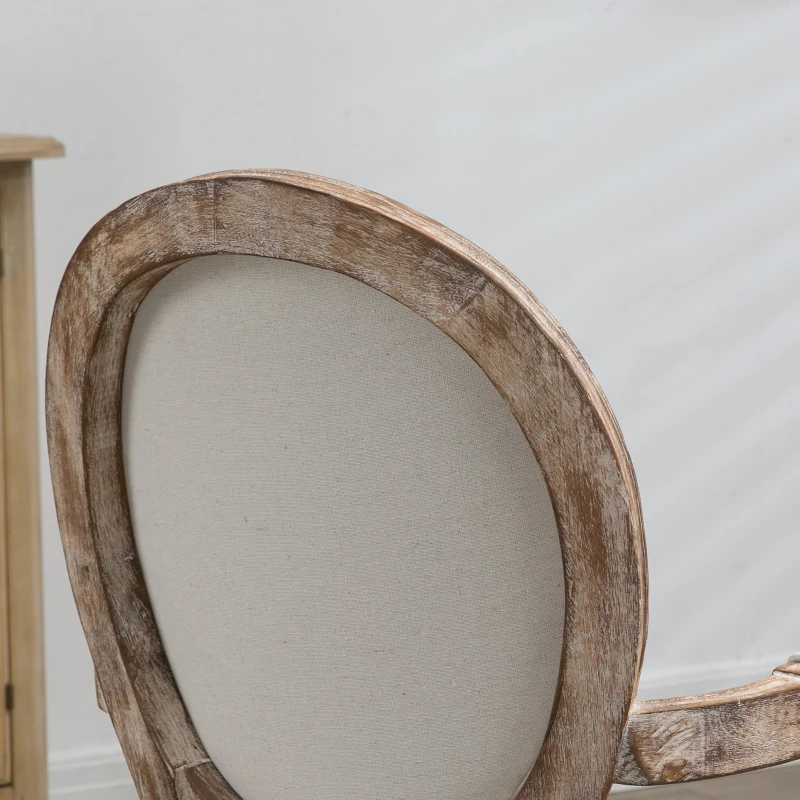 HOMCOM Scaun de dining cu brațe și tapițerie groasă, în stil in, lemn de cauciuc crem, helle Holzfarbe 56 x 56 x 96 cm