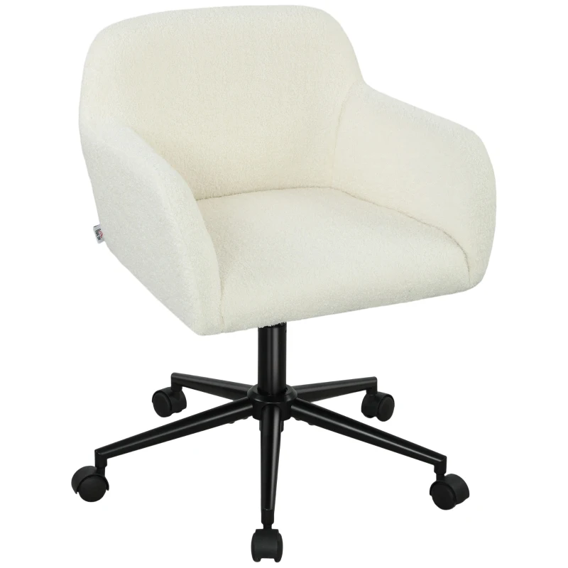 HOMCOM Scaun de birou rotativ cu role, Scaun de birou, Fleece, Spumă, reglabil în înălțime, Homeoffice, Crem alb