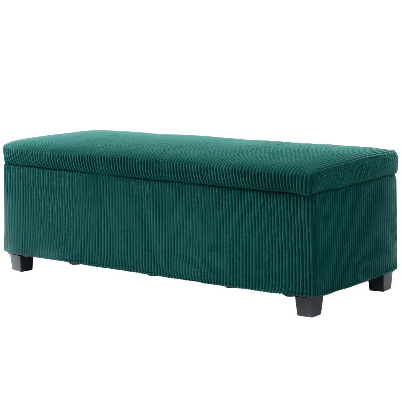 HOMCOM Banc de depozitare capăt de pat din catifea cotelată cu capac, pentru salon, cameră, intrare, 112 x 42 x 40 cm, verde