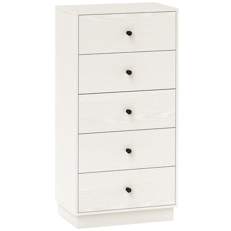 HOMCOM Comoda 5 sertare, mobilier de depozitare inalt si ingust, stil modern pentru camera de zi, living - 47x29x95cm, alb