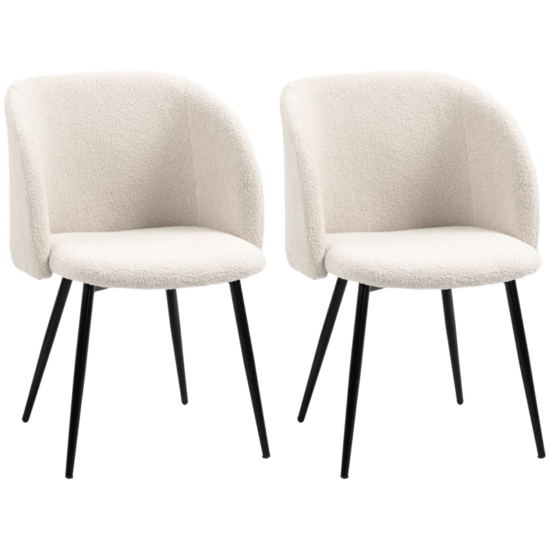 HOMCOM Set de 2 scaune pentru sală de mese cu spătar din material textil lână, 55 x 62 x 80 cm, bej și negru.
