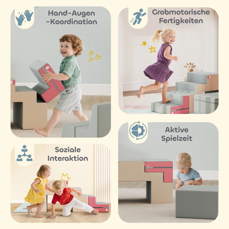 AIYAPLAY 2-teiliges weiches Spielblöcke-Set für Kleinkinder, Stoffbezug in Samtoptik, Schaumstoff, zum Klettern, Bauen, Spielen, Bunt(m-6)