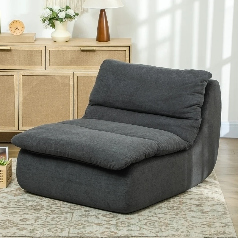 HOMCOM Fotoliu de podea din spumă, chaise-longue, fotoliu de lounge pentru living, dormitor, gri