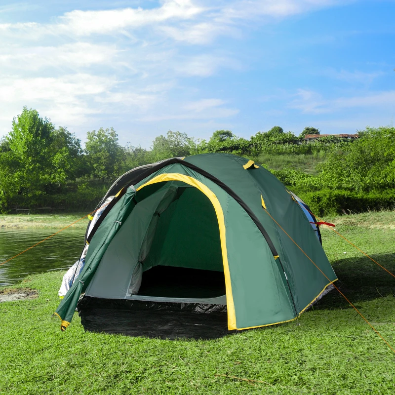 Outsunny Cort de camping 2-3 persoane cort cupolă impermeabil ușor ventilat ușor de montat 2 uși ferestre dim. 3,25L x 1,83l x 1,3H m fibră de sticlă poliester PE verde