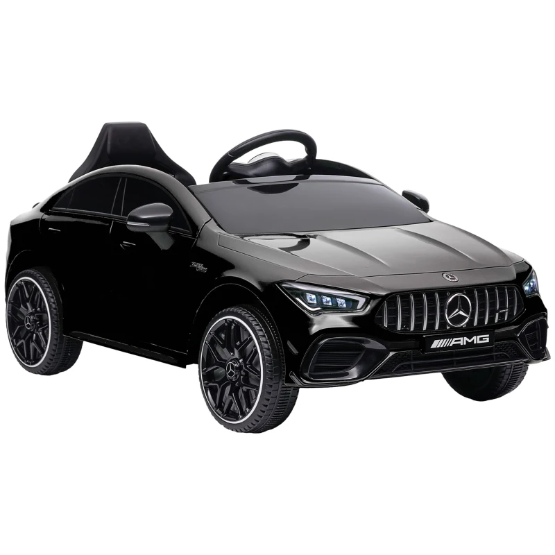 AIYAPLAY Mașină electrică pentru copii Mercedes-benz AMG CLA 45, telecomandă, viteză reglabilă (3-5 km/h), far LED muzică, negru