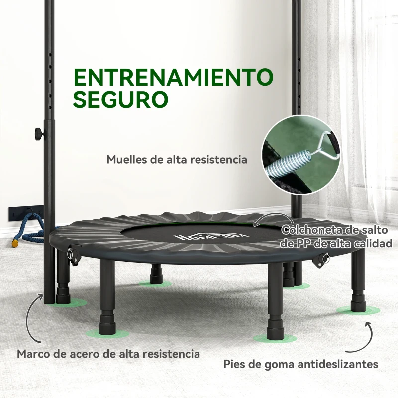 HOMCOM Cama Elástica Plegable Ø102 cm con Mango Ajustable Marco de Acero para Entrenamiento Piernas Cuerpo Negro y Verde