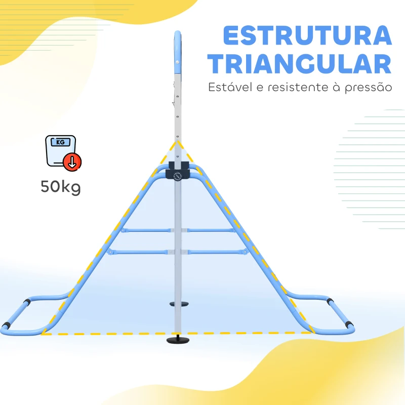 HOMCOM Barra de Ginástica para Crianças com Altura Ajustável em 5 Níveis Anéis e Dobrável 148x105x88-128 cm Azul