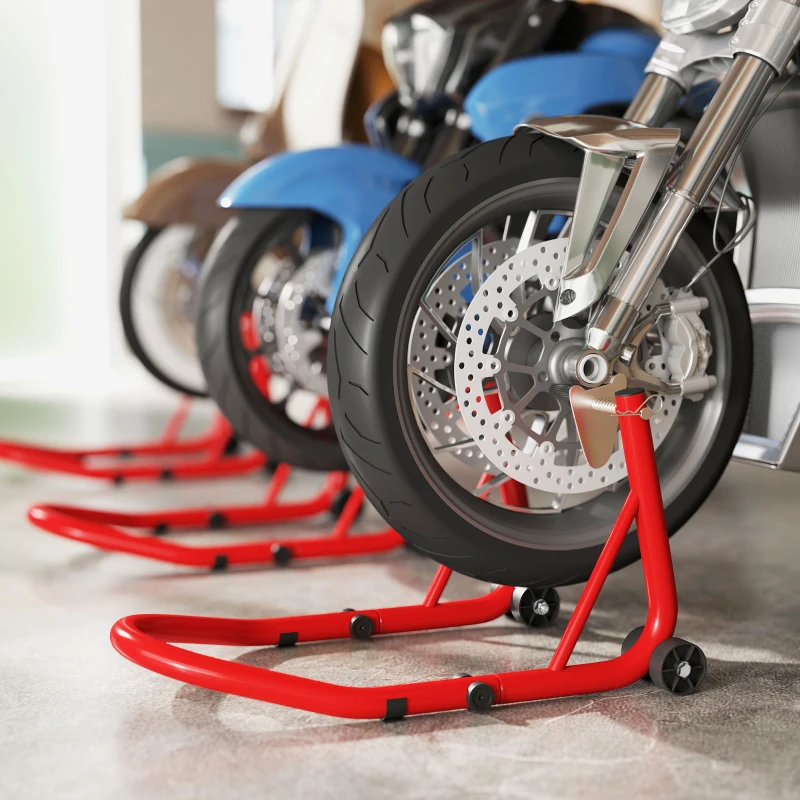 HOMCOM Set suport pentru motocicletă față/spate Montare motociclete Ridicator motocicletă până la 544 kg Oțel Roșu