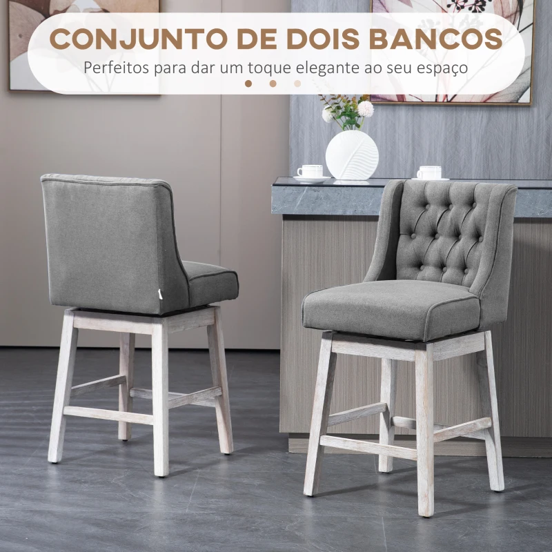HOMCOM Conjunto de 2 Bancos de Bar com Encosto Giratórios 180° Bancos Altos de Cozinha com Apoio para Pés  45,7x57,2x101 cm Cinzento