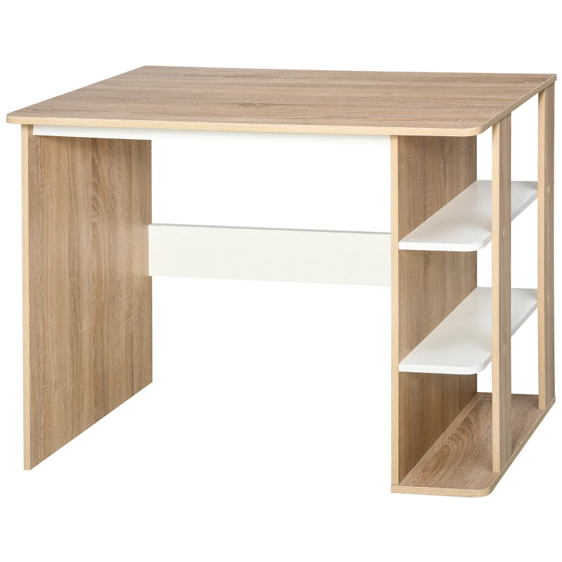 HOMCOM Birou 2 în 1 cu raft 3 nivele, spațiu generos de lucru, lemn de mesteacăn, 100x55x74 cm, pentru birou/dormitor