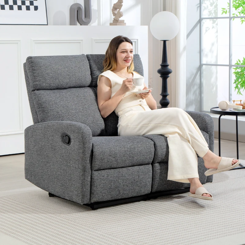 HOMCOM Sofa cu 2 locuri, spătare reglabile individual, suport de picioare, material textil, oțel, Gri