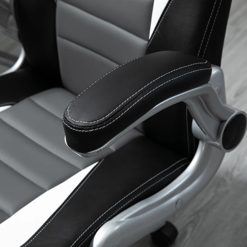 HOMCOM Scaun de Oficiu Reglabil Scaun de Despachet Cu Brațe Rabatabile 5 Roți Suport 120 kg 65x69x112-122 cm Gri