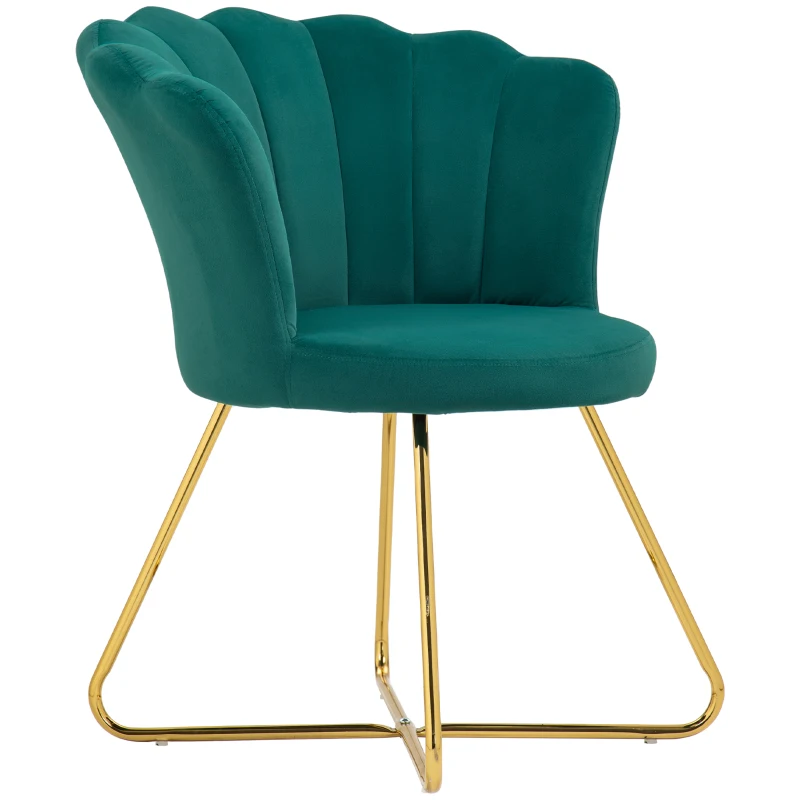 HOMCOM Fotoliu coquillage fotoliu de machiaj fotoliu din catifea fotoliu de salon cu picioare din oțel 69 x 64 x 80 cm verde închis