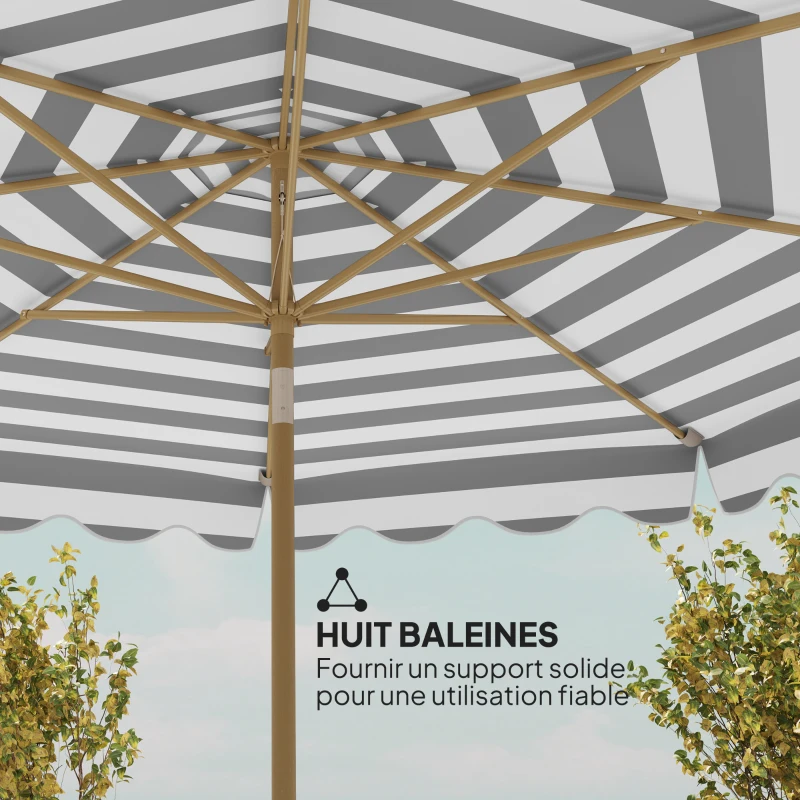 Outsunny Umbrelă de gradina exterioară umbrelă înclinabilă octogonală cu manivelă material 180 g/m² Ø 2,7 x 2,4 m gri deschis