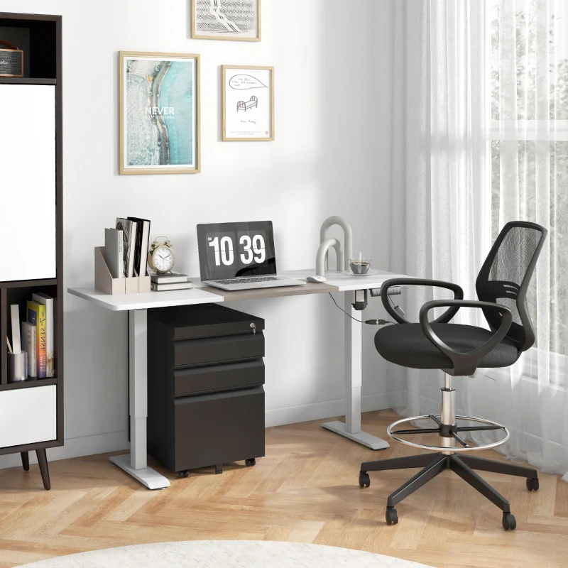HOMCOM Dulap de birou mobil cu depozitare pe roți 3 sertare blocabile 39 x 48 x 60 cm negru
