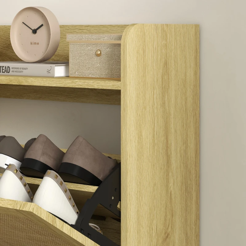 HOMCOM Dulap Pantofi 2 uși batante raft răchită țesută design boem 80L x 24,5l x 110H cm