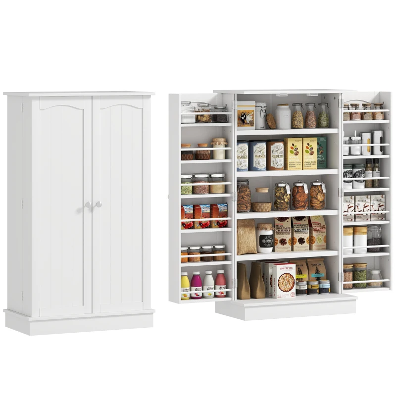 HOMCOM Dulap bucătărie cu 2 uși, 5 rafturi și 12 recipiente pentru condimente - 60 x 30 x 104 cm - alb