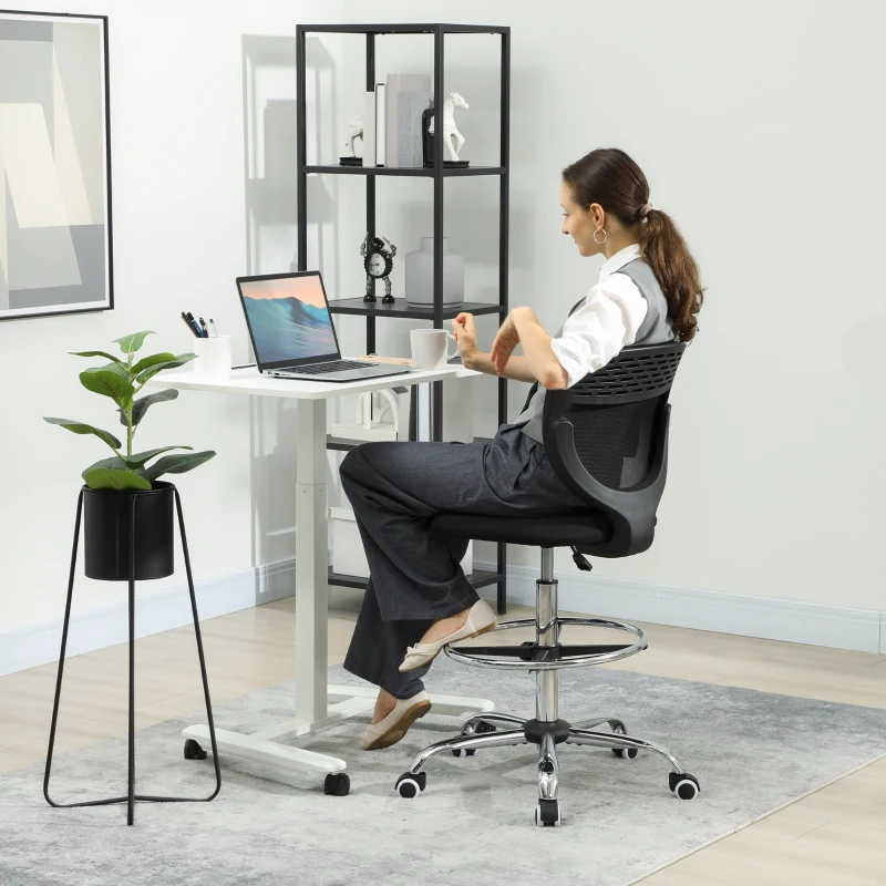 Vinsetto Scaun de birou ergonomic din plasă, scaun de desen, înălțime și suport pentru picioare reglabile, 59 x 59 x 106-126 cm, negru
