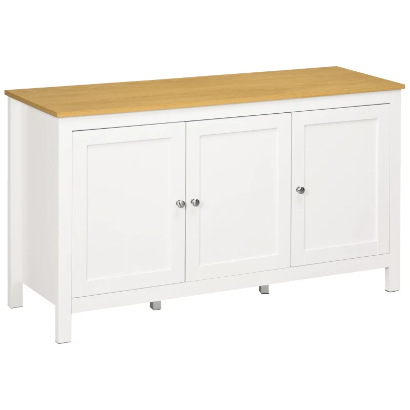 HOMCOM Bufet mobilier de depozitare cu 3 uși 2 rafturi reglabile aspect de lemn deschis 120 x 40 x 70 cm alb