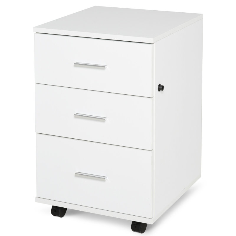 HOMCOM Corp de Birou Depozitare Birou pe Roți 3 Sertare Blocabile 40 x 40 x 61,5 cm Alb