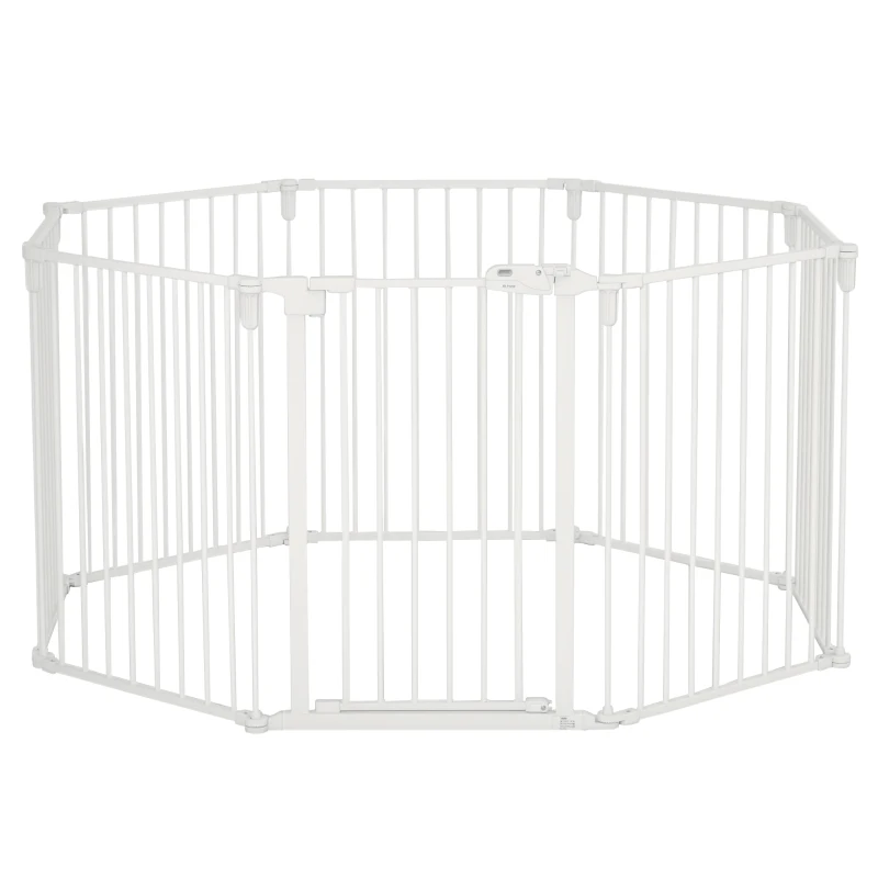 PawHut Welpenauslauf Freigehege pentru câini Grilaj de protecție cu ușă Grilaj de protecție pentru șeminee flexibil pliabil 8 panouri fiecare de 60 x 76 cm Alb