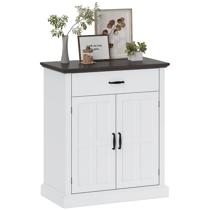 HOMCOM Bufet pentru Living Rustic cu 2 Uși 1 Sertar Raft Reglabil pentru Hol Intrare Alb 75,2x40x91,5 cm