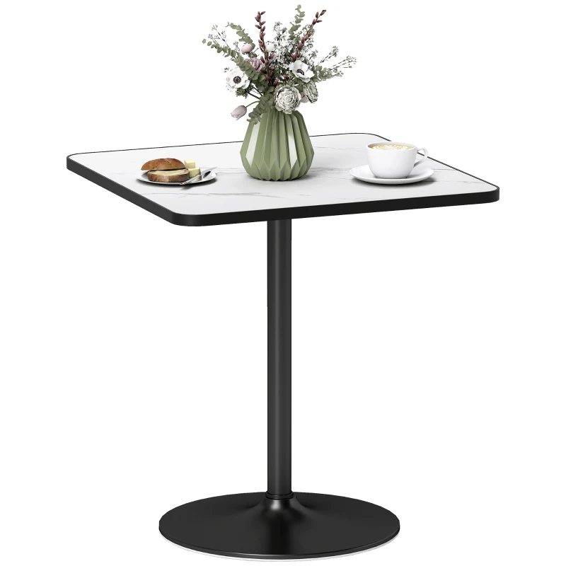 HOMCOM Masă de dining pentru 4 persoane, stil modern cu blat efect marmură și bază rotundă, 70 x 70 cm, alb
