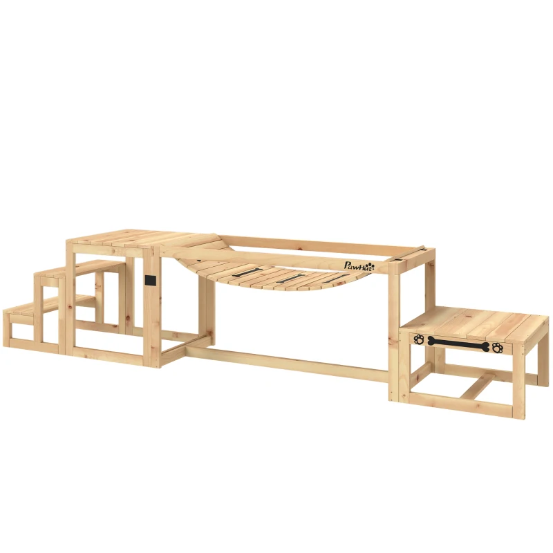 PawHut Set de agilitate pentru câini, construcție de antrenament pentru câini cu pod, scară, platformă din lemn de brad, pentru câini mari până la 40 kg