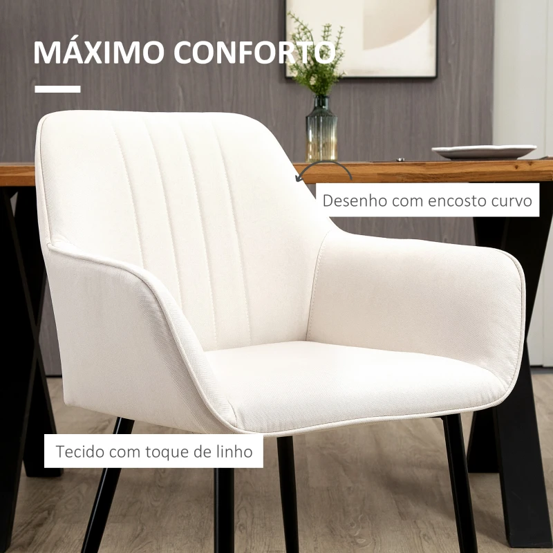 HOMCOM Conjunto de 2 Cadeiras de Sala de Jantar Estofadas em Linho com Encosto e Pés de Metal 59,5x56,5x81 cm Bege Claro