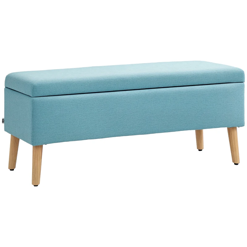 HOMCOM Bancă cu spațiu de depozitare, până la 220 kg, aspect din in, 110x39x45cm, Albastru