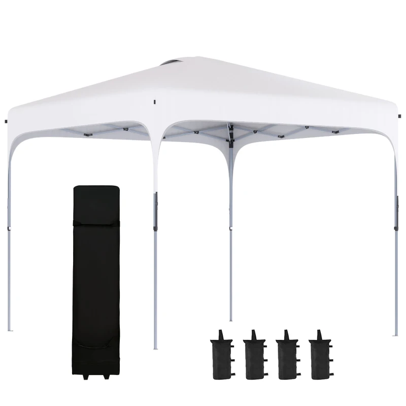 Outsunny Tonelă de grădină 2,5 x 2,5 m barnum pliabil Pop-up înălțime reglabilă pe 4 nivele material Oxford anti UV50+ cadru din oțel sac de transport inclus alb