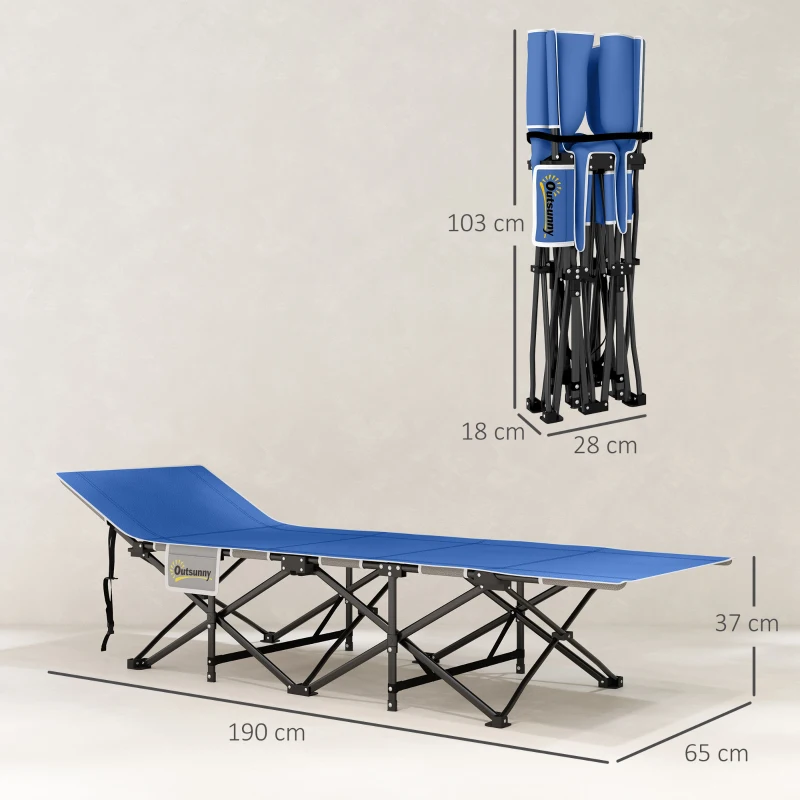 Outsunny Pat pliabil de camping cu saltea pernă buzunar lateral 190 x 65 x 37 cm până la 150 kg Albastru închis