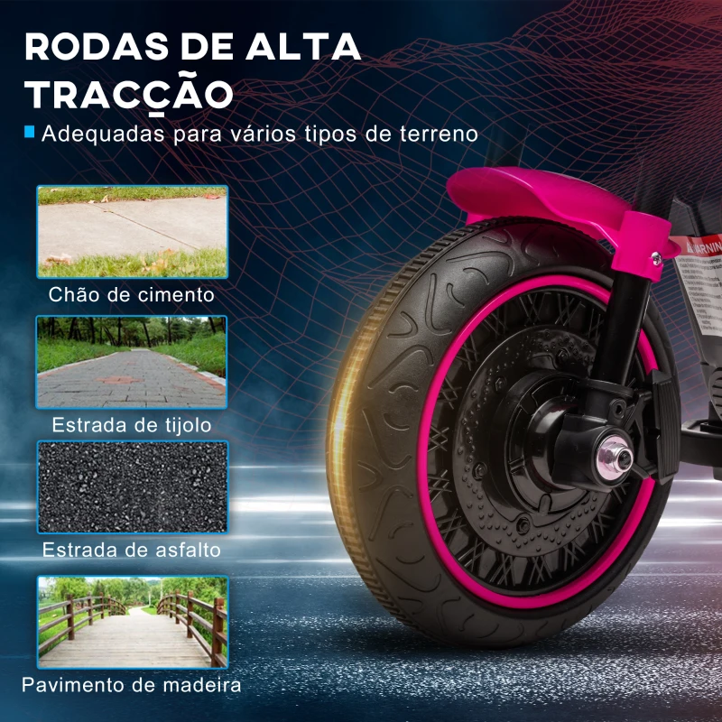 HOMCOM Motocicleta Elétrica para Crianças de 18-36 Meses com Bateria 6V Farol e Rodas Auxiliares Removíveis 76x42x57 cm Rosa
