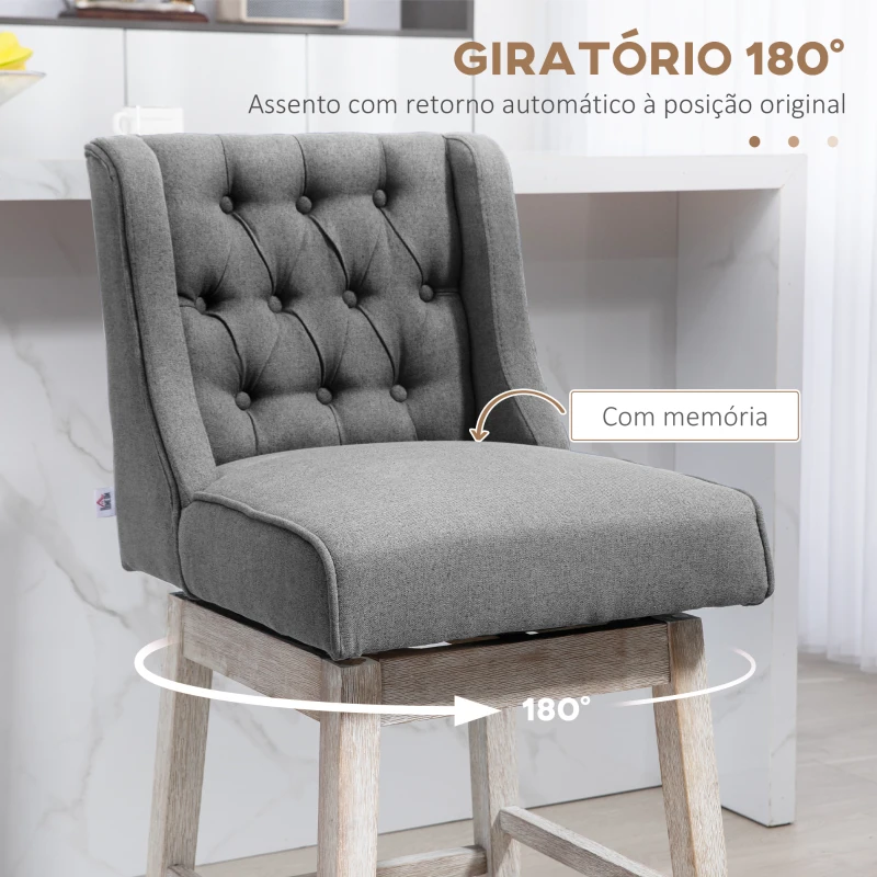 HOMCOM Conjunto de 2 Bancos de Bar com Encosto Giratórios 180° Bancos Altos de Cozinha com Apoio para Pés  45,7x57,2x101 cm Cinzento