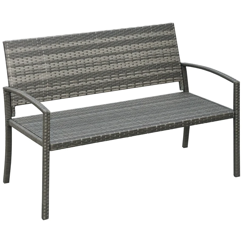 Outsunny Banca de grădină, în stil poliratan, cu cadru din oțel, pentru 2 persoane, gri, 122 x 60 x 85cm