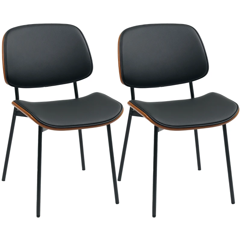 HOMCOM Set de 2 scaune de dining, stil retro clasic, cadru din lemn curbat, pentru living, dormitor, bucătărie, negru