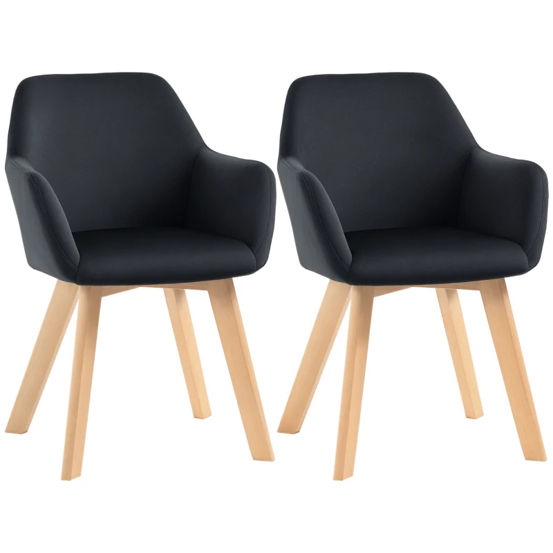 HOMCOM Scaune de Masă, Set de 2, Design Modern, Design de Catifea, Lemn de Cauțiuc, 54x57x80 cm, Negru