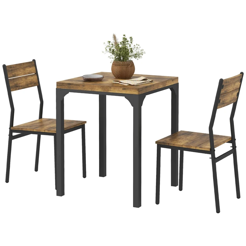 HOMCOM Set masa de dining cu 2 scaune encastrabile, pentru bucatarie living casa, rustic