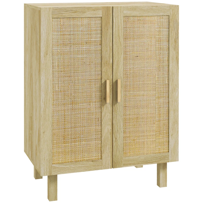 HOMCOM Bufet înalt mobilier de depozitare design boem cu duble uși cu 3 rafturi împletite - 73 x 41 x 102 cm