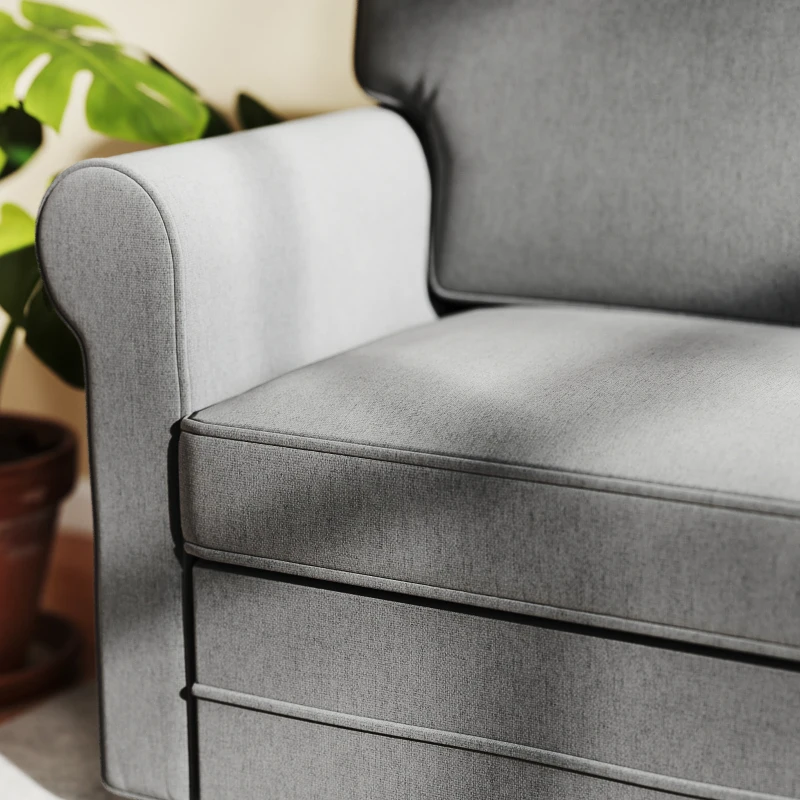 HOMCOM Canapea de 2 locuri, Canapea compactă pentru cameră de zi, Material tip imitație de in, perne moi, cadru din oțel, Gri închis