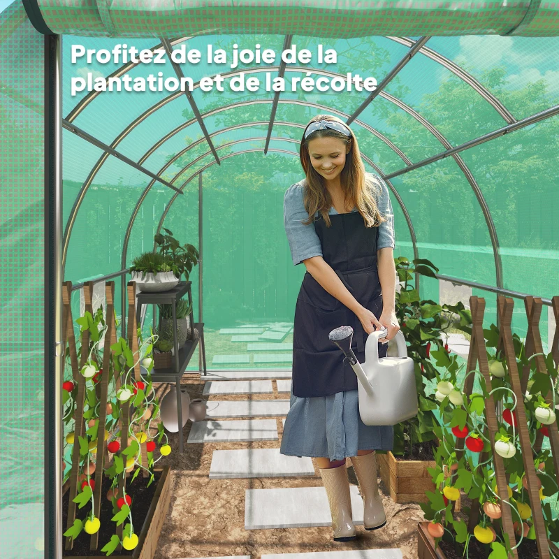 Outsunny Sera tunel de grădină 3 x 2 x 2 m cu ușă înrolabilă și ferestre mari, din oțel galvanizat și PE, verde